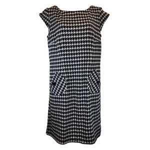 R&K Originals Women's Size 8 Black White Houndstooth Knit Dress A-line Boat Neck